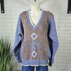 Vintage Timbre Southwestern Vneck Knit Sweater Large